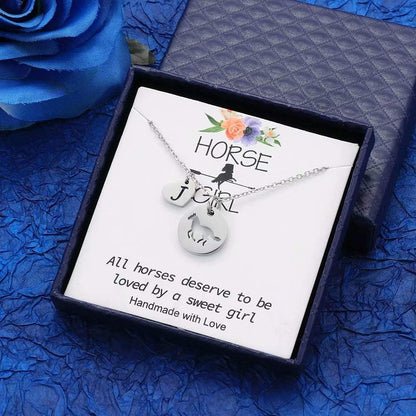 Horse Gifts for Girls - Stainless Steel Heart Initial Necklace, Dainty Jewelry for Women, Teen Girls, Horse Lovers