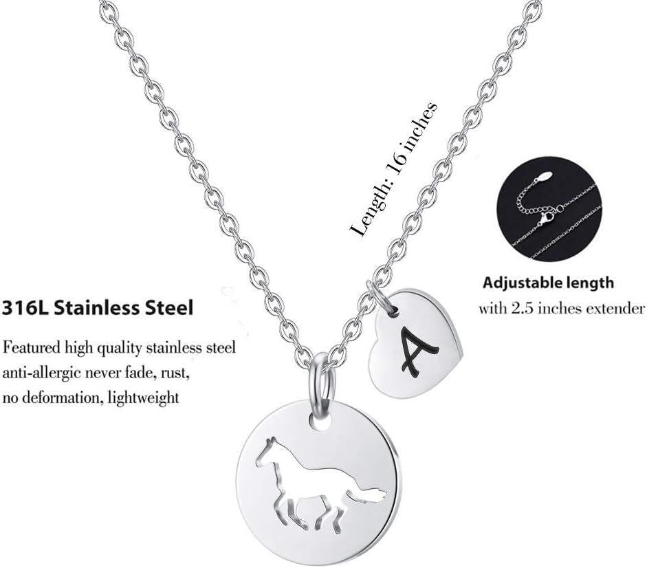 Horse Gifts for Girls - Stainless Steel Heart Initial Necklace, Dainty Jewelry for Women, Teen Girls, Horse Lovers