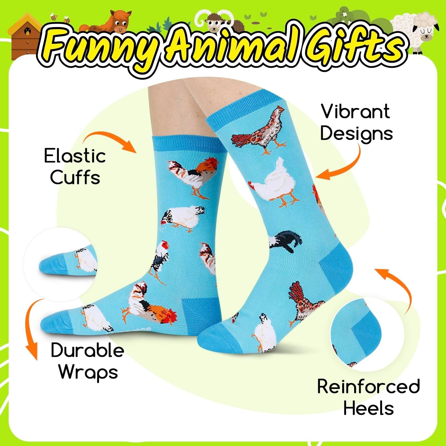 Animal Gift Ideas for Women - Chicken Socks for Women Llama Socks Crazy Chicken Lady Gifts