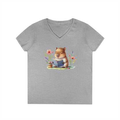 Whimsical Reading Animal V-Neck T-Shirt, Cute Animal Tee, Gift for Book Lovers, Funny T-Shirt, Nature Lover Outfit, Spring Fashion