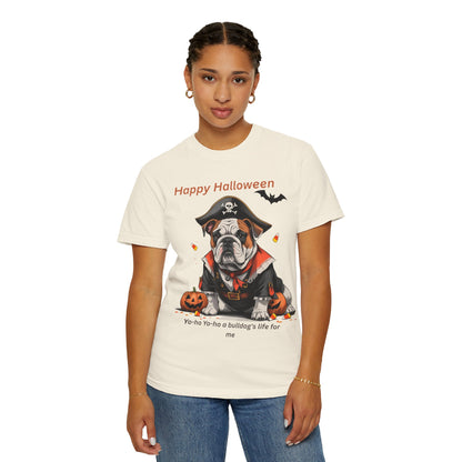 Halloween Bulldog T-Shirt, Unisex Graphic Tee, Funny Dog Shirt, Pirate Costume Top, Pet Lover Gift