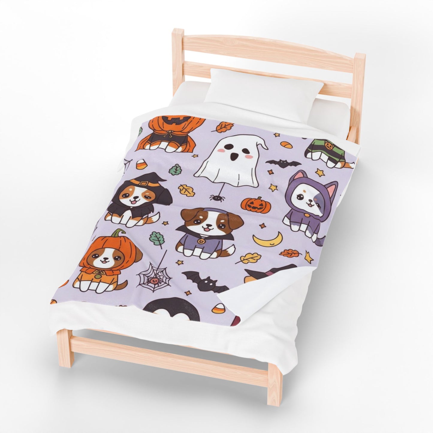 Halloween Dog Plush Blanket, Cozy Throw for Pet Lovers, Autumn Decor, Gift for Kids and Adults, Cute Animal Design