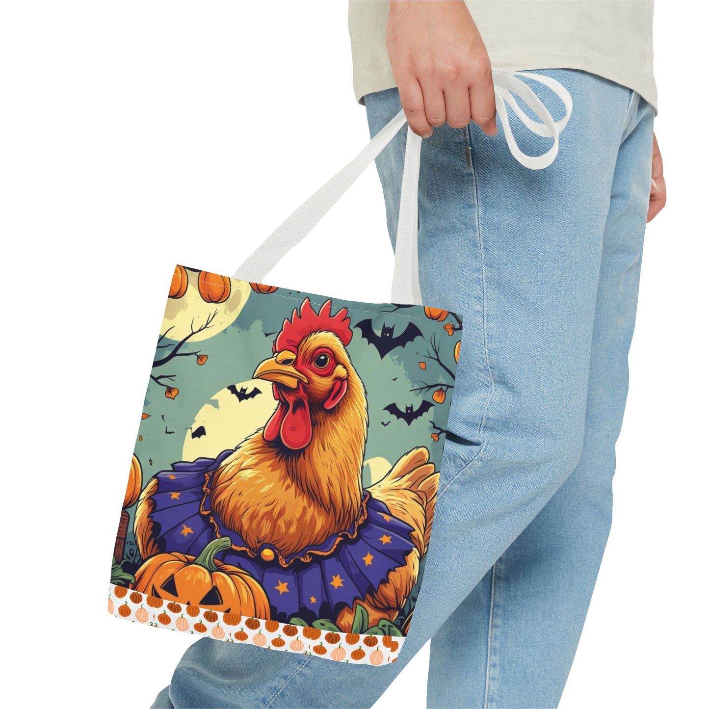 Festive Chicken Tote Bag, Autumn Harvest Bag, Halloween Purse, Farmhouse Decor, Gift for Chicken Lovers