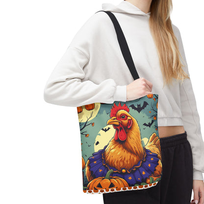 Festive Chicken Tote Bag, Autumn Harvest Bag, Halloween Purse, Farmhouse Decor, Gift for Chicken Lovers
