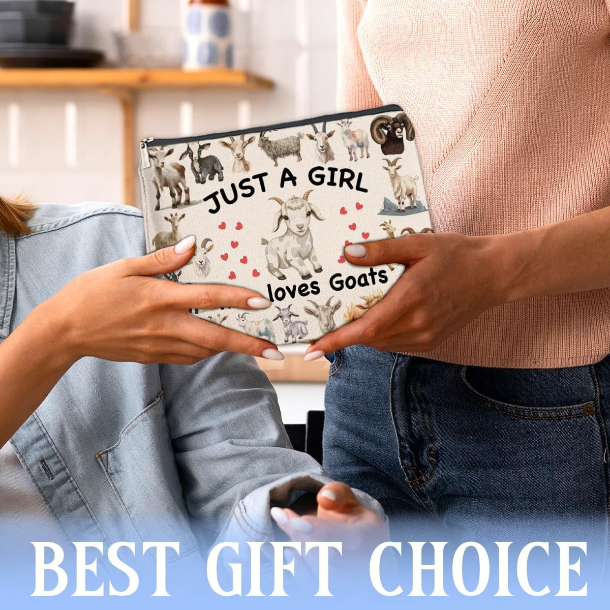 Goat Gifts Makeup Bag for Girls Women, Funny Birthday Christmas Gift for Goat Lovers Pet Owner Animal Enthusiasts Sister Bestie Bff Cosmetic Bag with Zipper Travel Toiletry Pouch for Purse