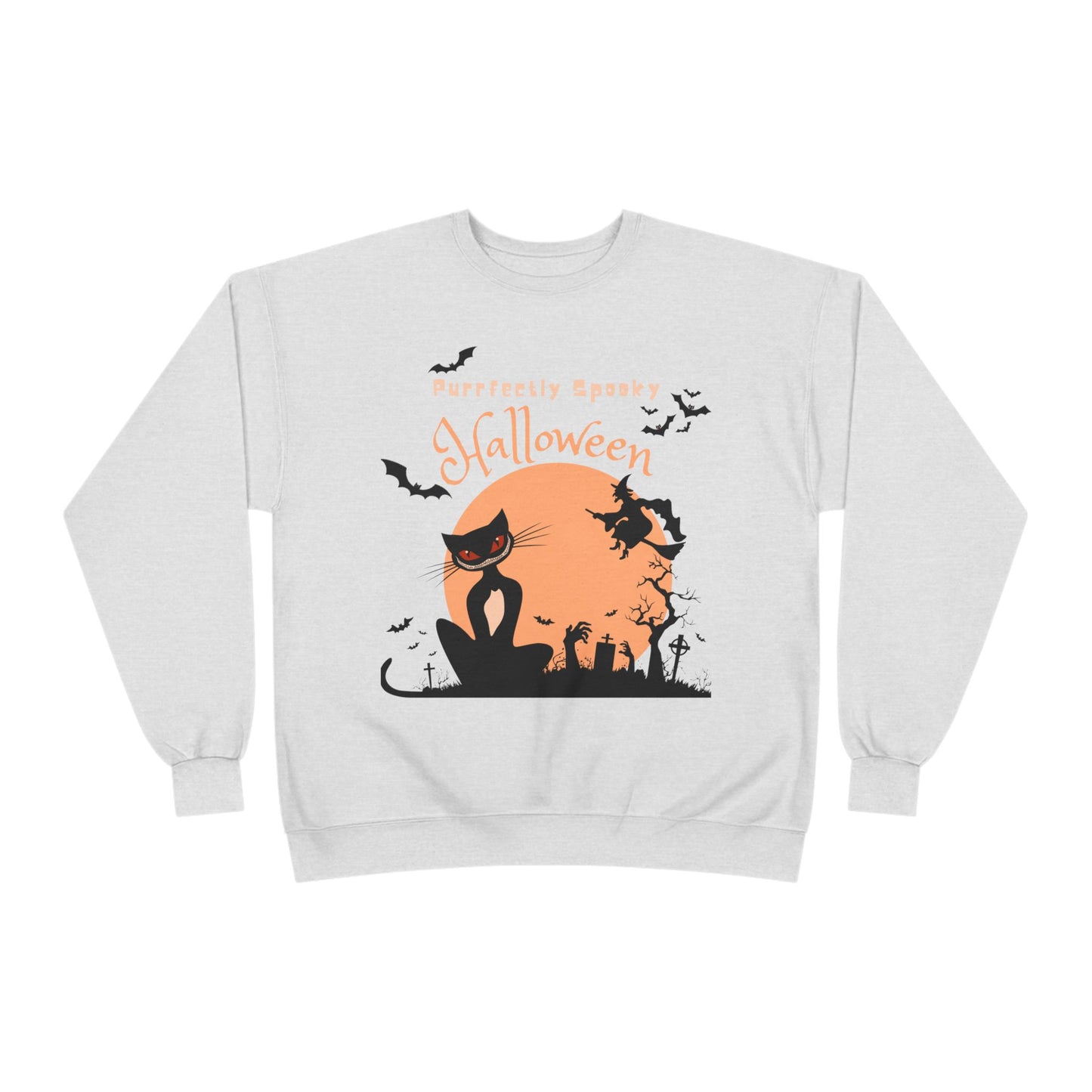 Halloween Cat Crewneck Sweatshirt, Spooky Sweatshirt, Eco-Friendly Apparel, Fall Fashion, Unisex Halloween Sweater