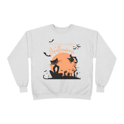 Halloween Cat Crewneck Sweatshirt, Spooky Sweatshirt, Eco-Friendly Apparel, Fall Fashion, Unisex Halloween Sweater