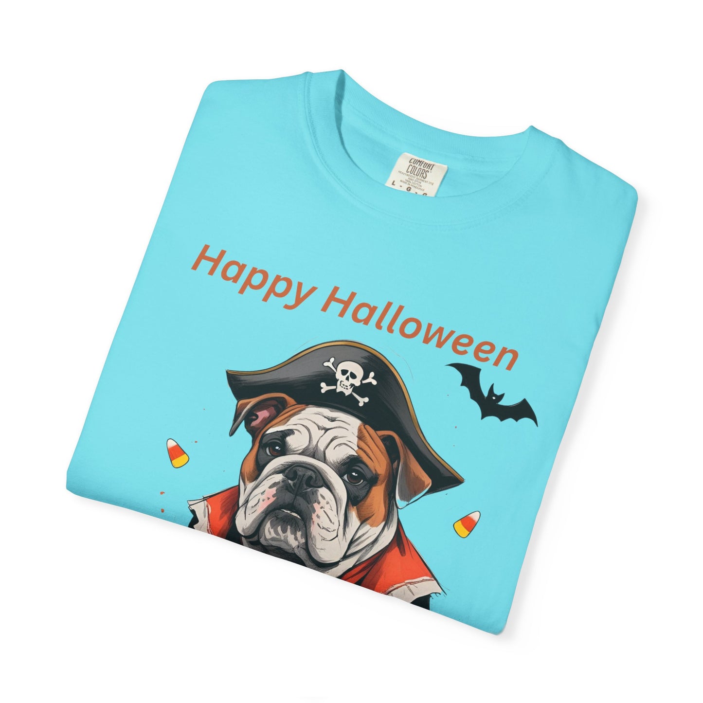 Halloween Bulldog T-Shirt, Unisex Graphic Tee, Funny Dog Shirt, Pirate Costume Top, Pet Lover Gift