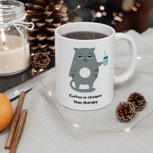 Coffee Lovers Ceramic Mug - Cute Cat Design | Gift for Animal Lovers, Home Office Tea Cup, Funny Mug, Birthday Present, Pet Lover Gift