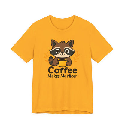 Coffee Lover's Unisex Short Sleeve Tee, Cute Raccoon Shirt, Gift for Coffee Enthusiasts, Casual Wear, Quirky Graphic Tee
