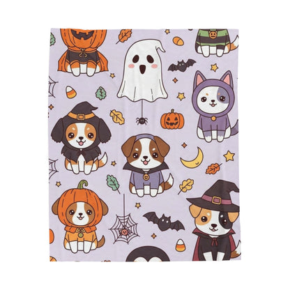 Halloween Dog Plush Blanket, Cozy Throw for Pet Lovers, Autumn Decor, Gift for Kids and Adults, Cute Animal Design