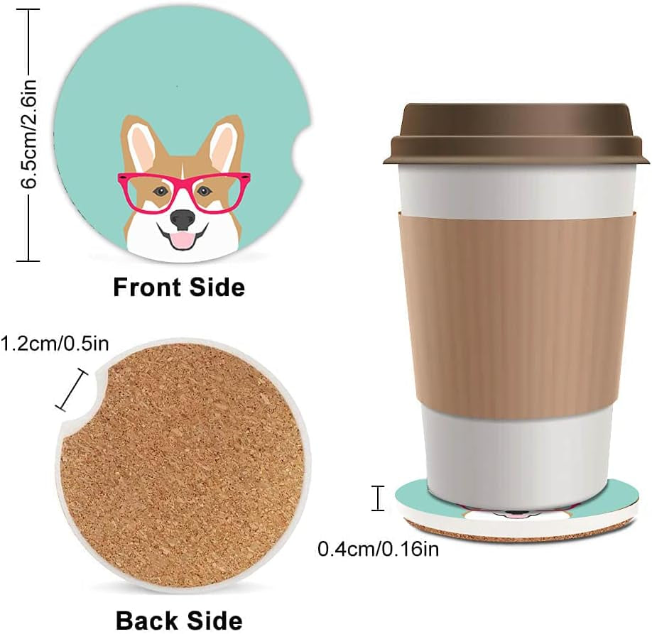 Corgi Cute Puppy Absorbent Cup Holders Car Coasters,Ceramic Stone Drinks Coaster Set,Corgi Gifts for Dog Lovers and Pet Owners Love Corgi Puppies 2.56"(2 Pack)