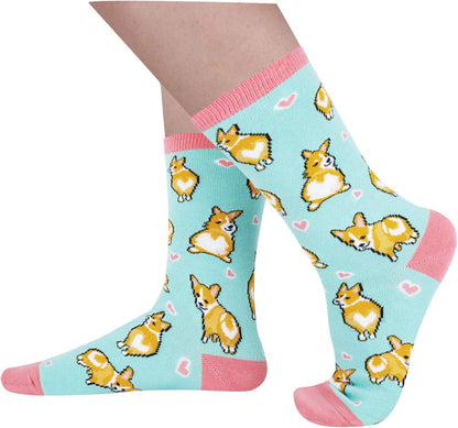 Funny Corgi Gifts for Corgi Lovers Corgi Socks Women with Pizza, Dog Gifts Dog Mom Gifts Crazy Dog Socks