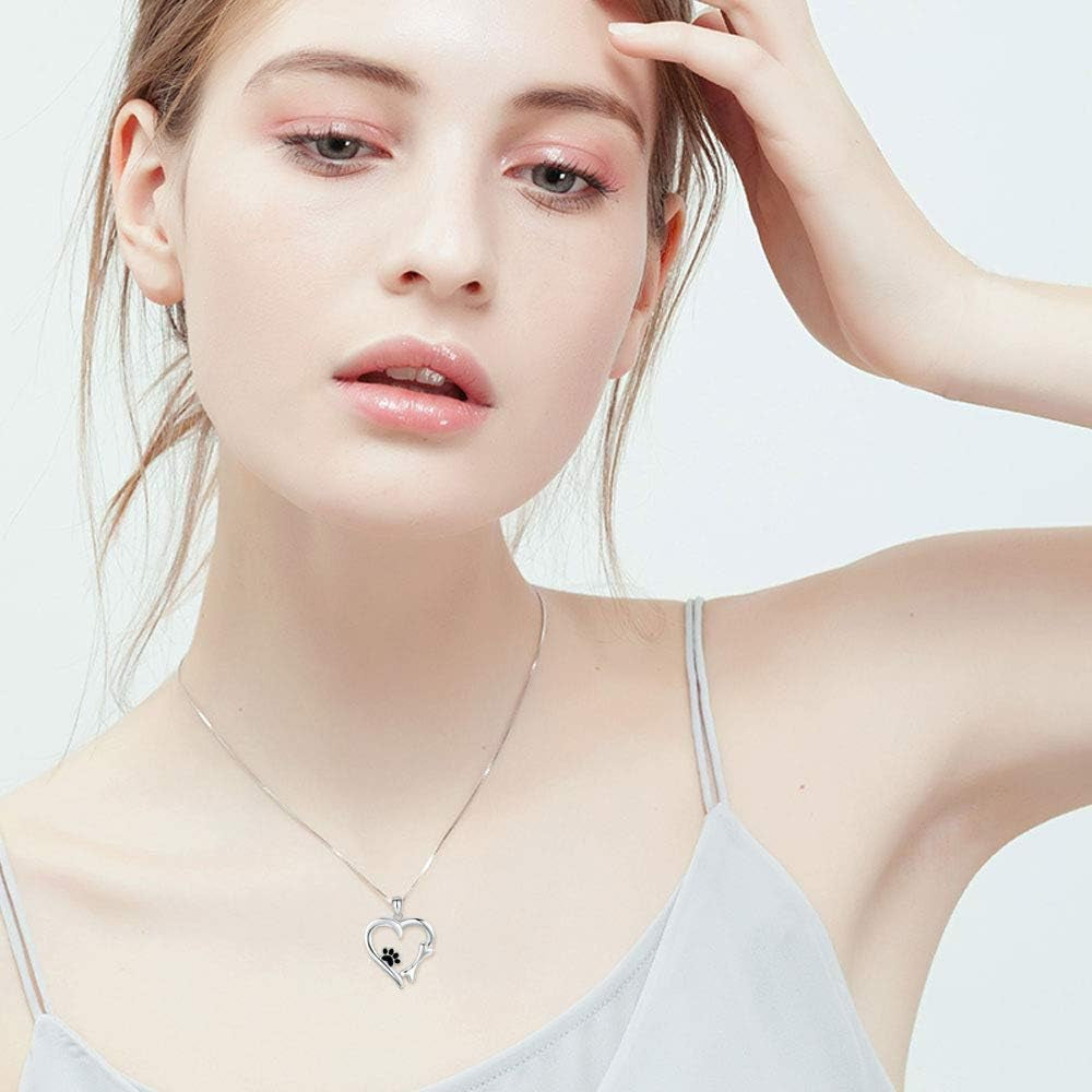 925 Sterling Silver Dog Paw Print/Rabbit/Panda/Frog Necklace Pendant Heart Necklace Jewelry Gifts for Women Ladies Wife Mother Daughter Granddaughter Birthday Christmas