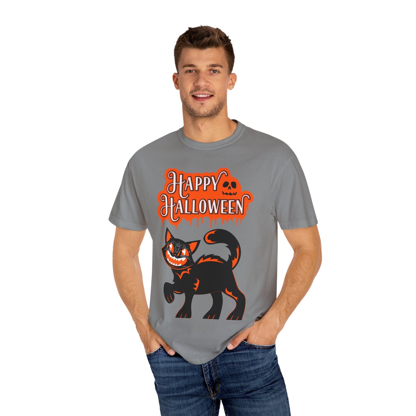 Halloween Cat T-Shirt, Spooky Apparel, Unisex Costume Tee, Fall Fashion, Halloween Party Wear, Fun Trick or Treat Shirt