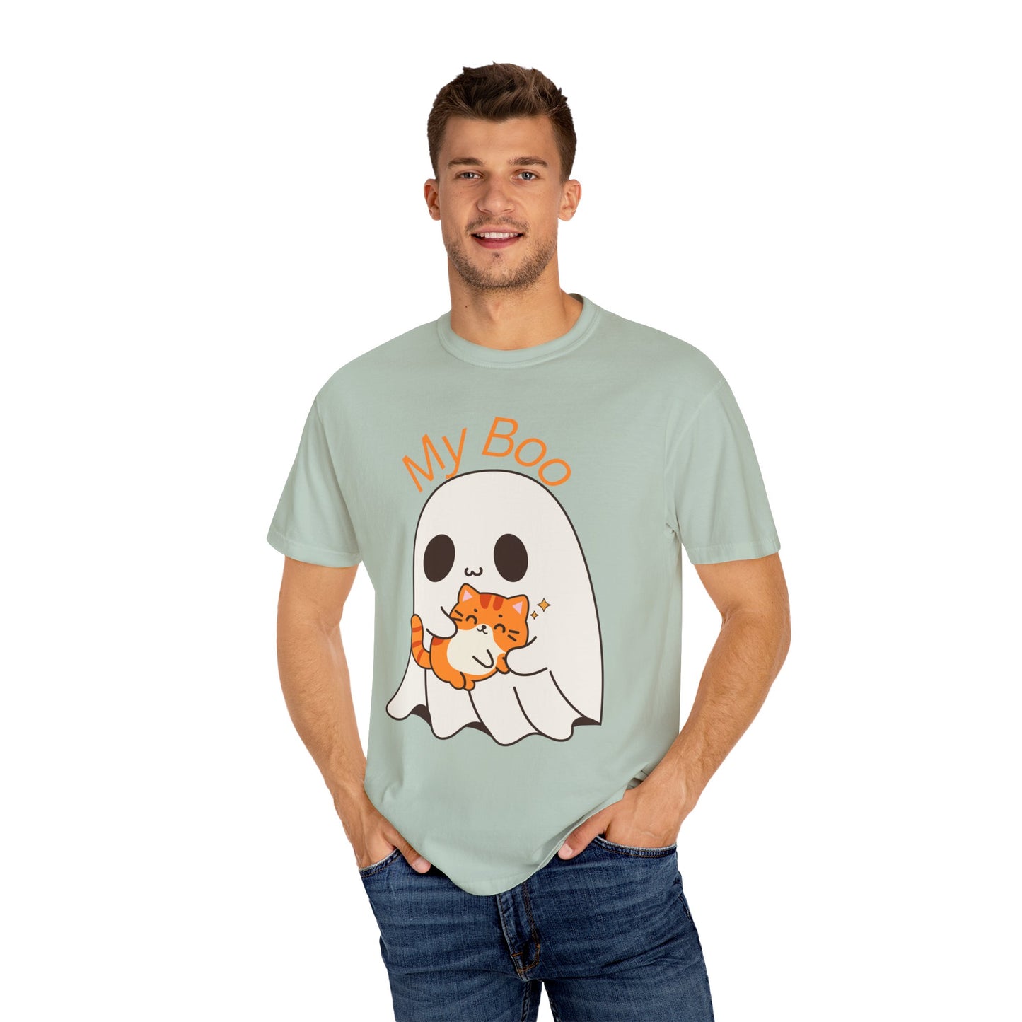 Cute Ghost & Cat Humor Tee, My Boo T-Shirt, Fall Apparel, Halloween Fashion, Gift for Cat Lovers, Unisex Funny Shirt
