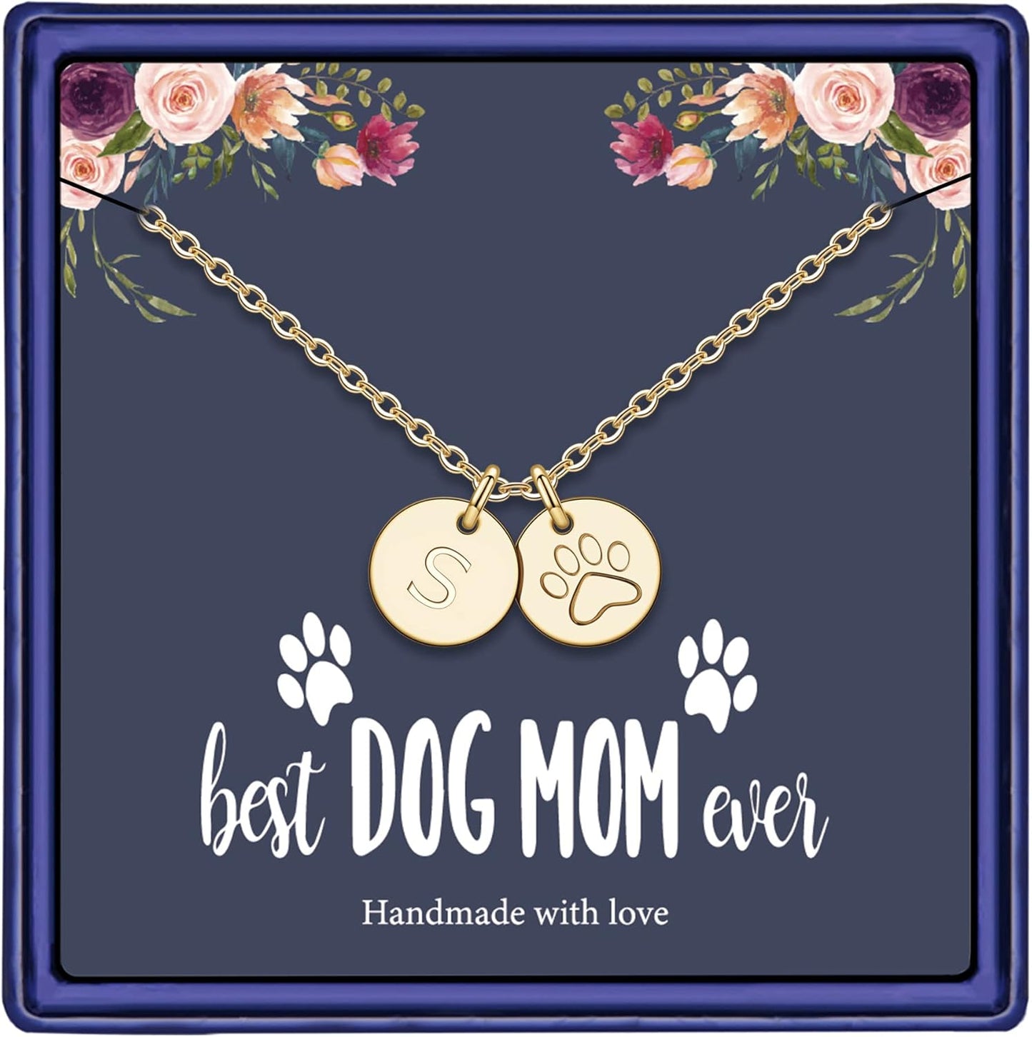 Dog Mom Gifts for Women Necklace, 14K Gold Filled Dog Mom Gifts Letter Initial Necklace Women Girls Alphabet Disc Puppy Paw Print Necklace Pet Dog Lovers Gifts for Dog Mom