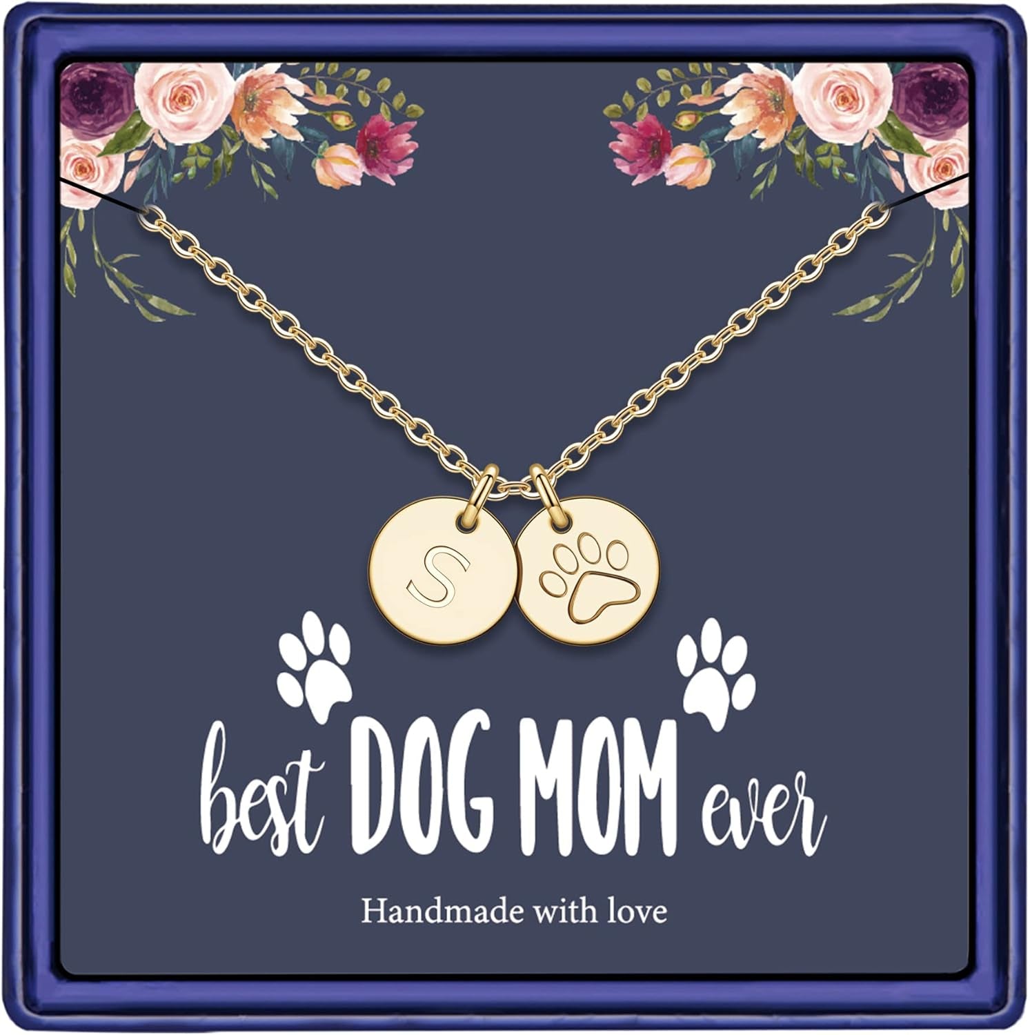 Dog Mom Gifts for Women Necklace, 14K Gold Filled Dog Mom Gifts Letter Initial Necklace Women Girls Alphabet Disc Puppy Paw Print Necklace Pet Dog Lovers Gifts for Dog Mom