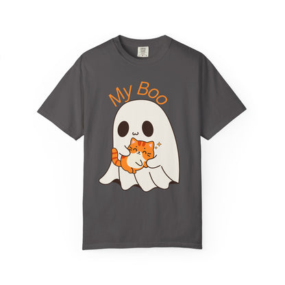 Cute Ghost & Cat Humor Tee, My Boo T-Shirt, Fall Apparel, Halloween Fashion, Gift for Cat Lovers, Unisex Funny Shirt