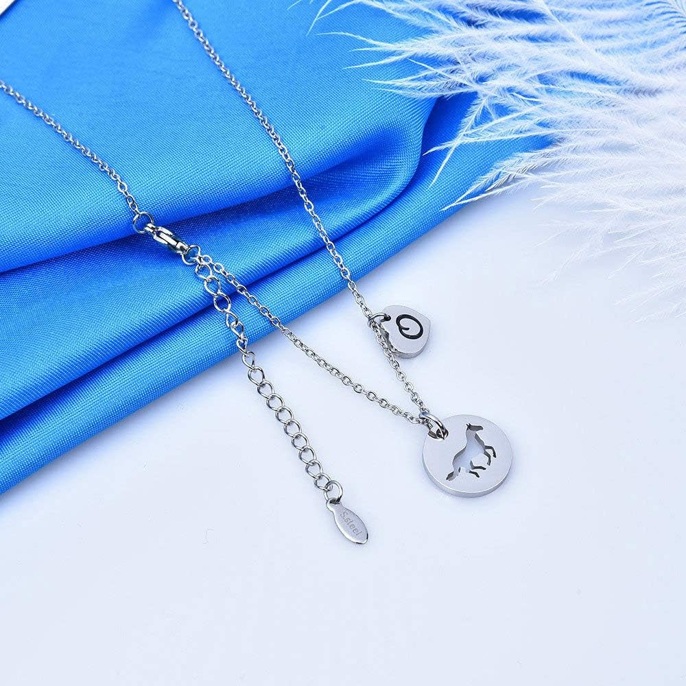 Horse Gifts for Girls - Stainless Steel Heart Initial Necklace, Dainty Jewelry for Women, Teen Girls, Horse Lovers