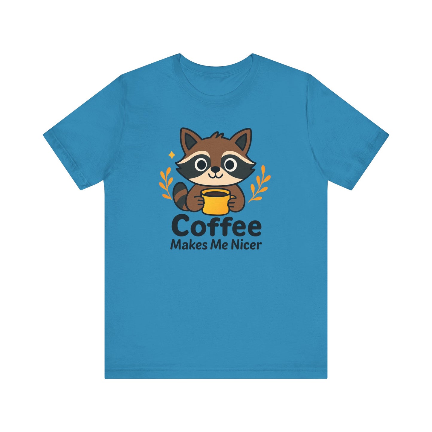 Coffee Lover's Unisex Short Sleeve Tee, Cute Raccoon Shirt, Gift for Coffee Enthusiasts, Casual Wear, Quirky Graphic Tee