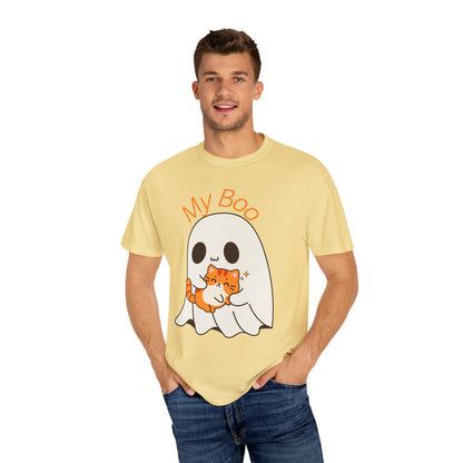 Cute Ghost & Cat Humor Tee, My Boo T-Shirt, Fall Apparel, Halloween Fashion, Gift for Cat Lovers, Unisex Funny Shirt