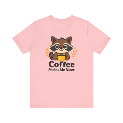 Coffee Lover's Unisex Short Sleeve Tee, Cute Raccoon Shirt, Gift for Coffee Enthusiasts, Casual Wear, Quirky Graphic Tee