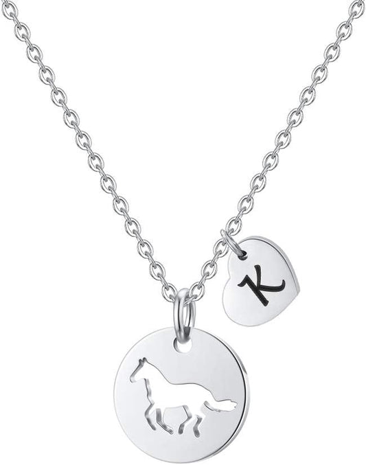 Horse Gifts for Girls - Stainless Steel Heart Initial A-Z Necklace, Dainty Jewelry for Women, Teen Girls, Horse Lovers