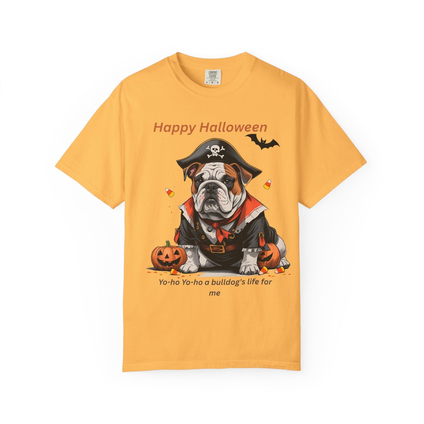 Halloween Bulldog T-Shirt, Unisex Graphic Tee, Funny Dog Shirt, Pirate Costume Top, Pet Lover Gift