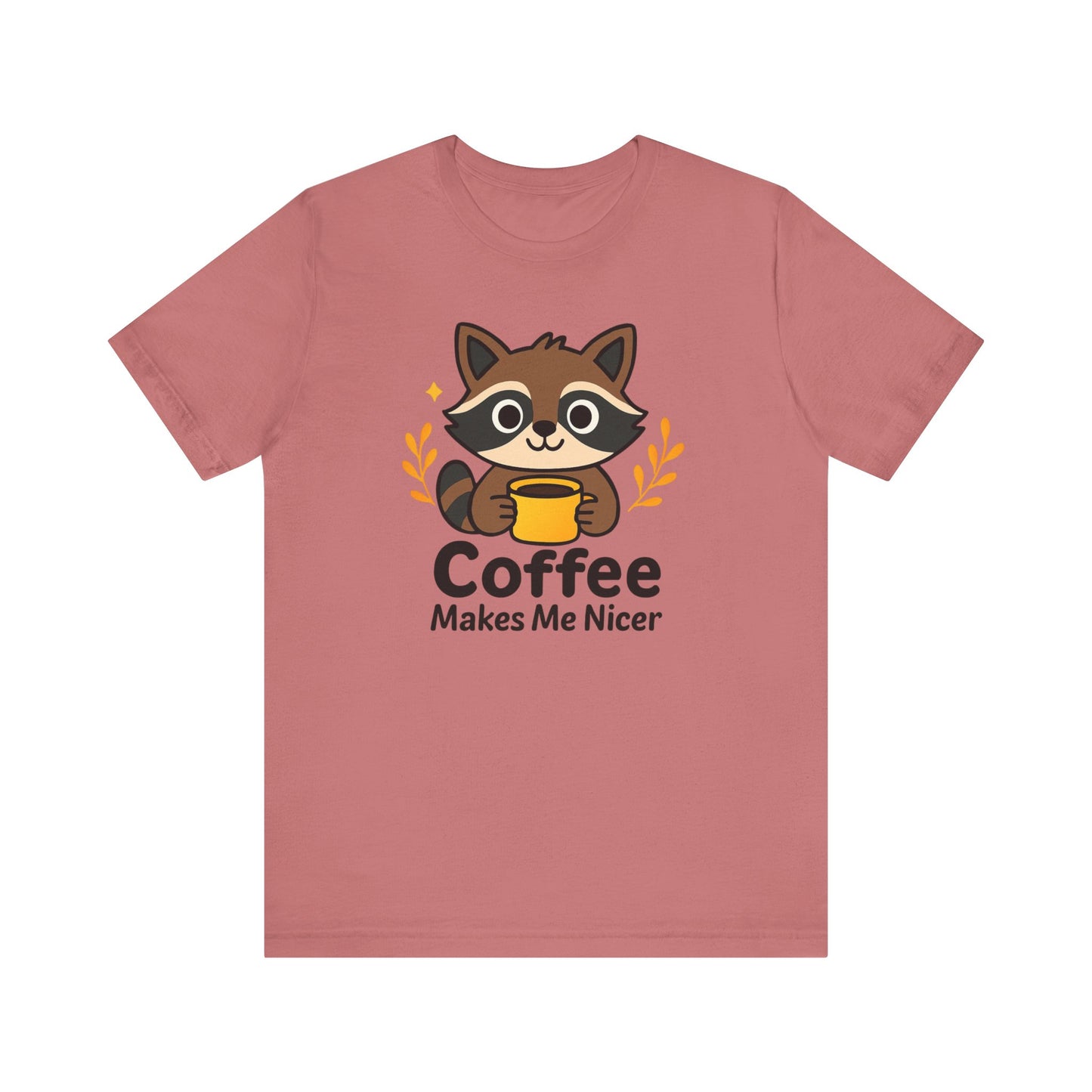 Coffee Lover's Unisex Short Sleeve Tee, Cute Raccoon Shirt, Gift for Coffee Enthusiasts, Casual Wear, Quirky Graphic Tee