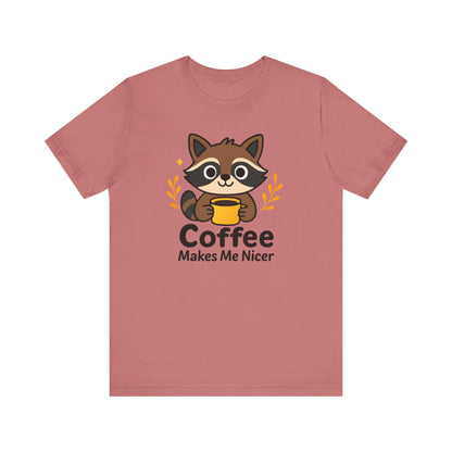 Coffee Lover's Unisex Short Sleeve Tee, Cute Raccoon Shirt, Gift for Coffee Enthusiasts, Casual Wear, Quirky Graphic Tee