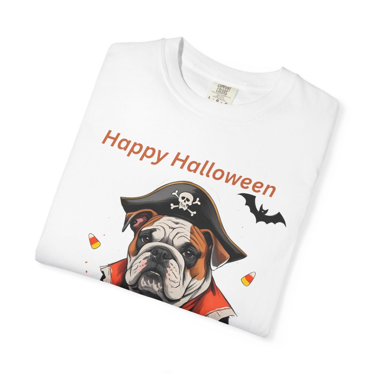Halloween Bulldog T-Shirt, Unisex Graphic Tee, Funny Dog Shirt, Pirate Costume Top, Pet Lover Gift