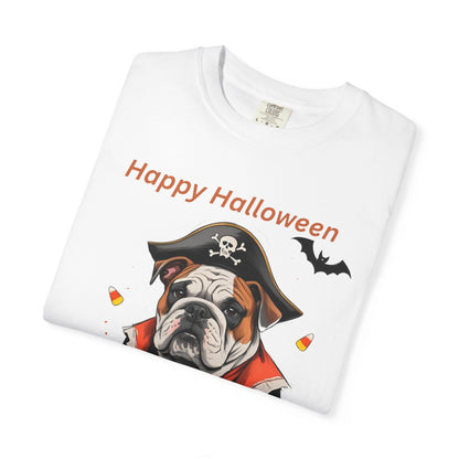 Halloween Bulldog T-Shirt, Unisex Graphic Tee, Funny Dog Shirt, Pirate Costume Top, Pet Lover Gift
