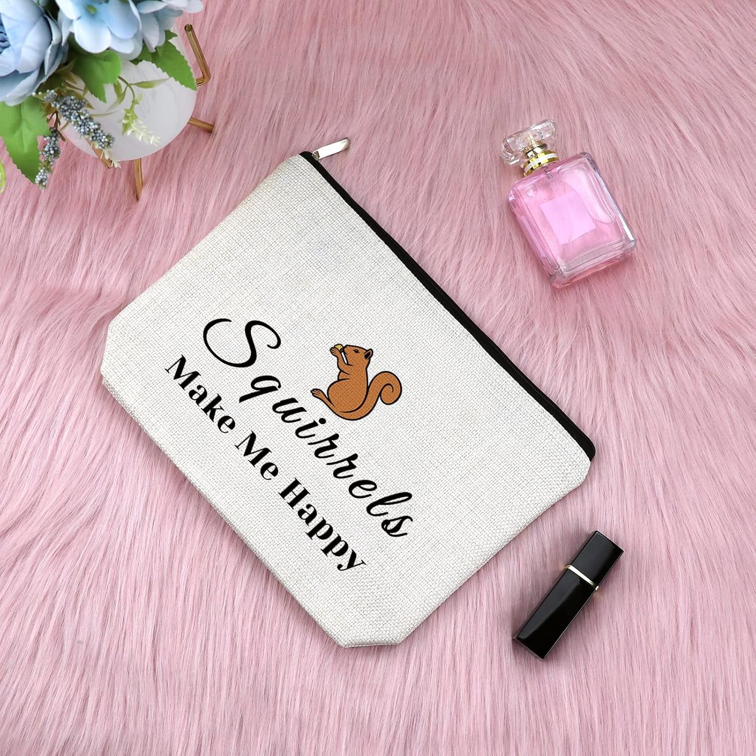 Squirrel Makeup Bag for Women Squirrel Lover Gift for Girls Daughter Friends Animal Lover Presents for Sister Cosmetic Bag Best Friend Anniversary Christmas Birthday Present Zipper Cosmetic Pouch