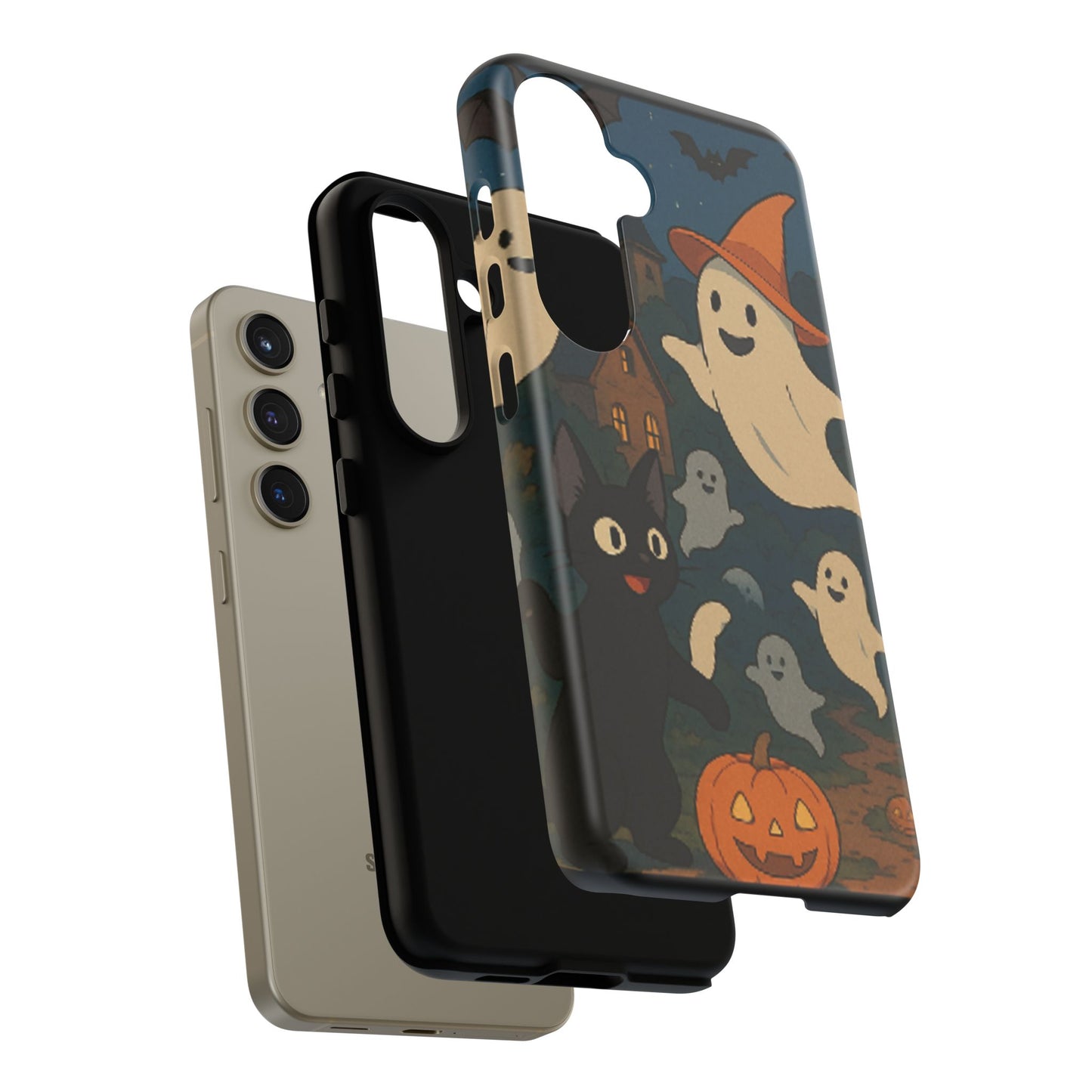 Halloween Phone Case, Spooky Ghost Design, Cat & Pumpkin Accessories, Fall Decor, Trick or Treat Gift