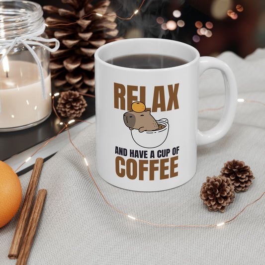 Relax and Unwind Coffee Mug, 11oz or 15oz Ceramic Cup, Gift for Coffee Lovers, Fun Kitchen Decor, Morning Coffee Essential