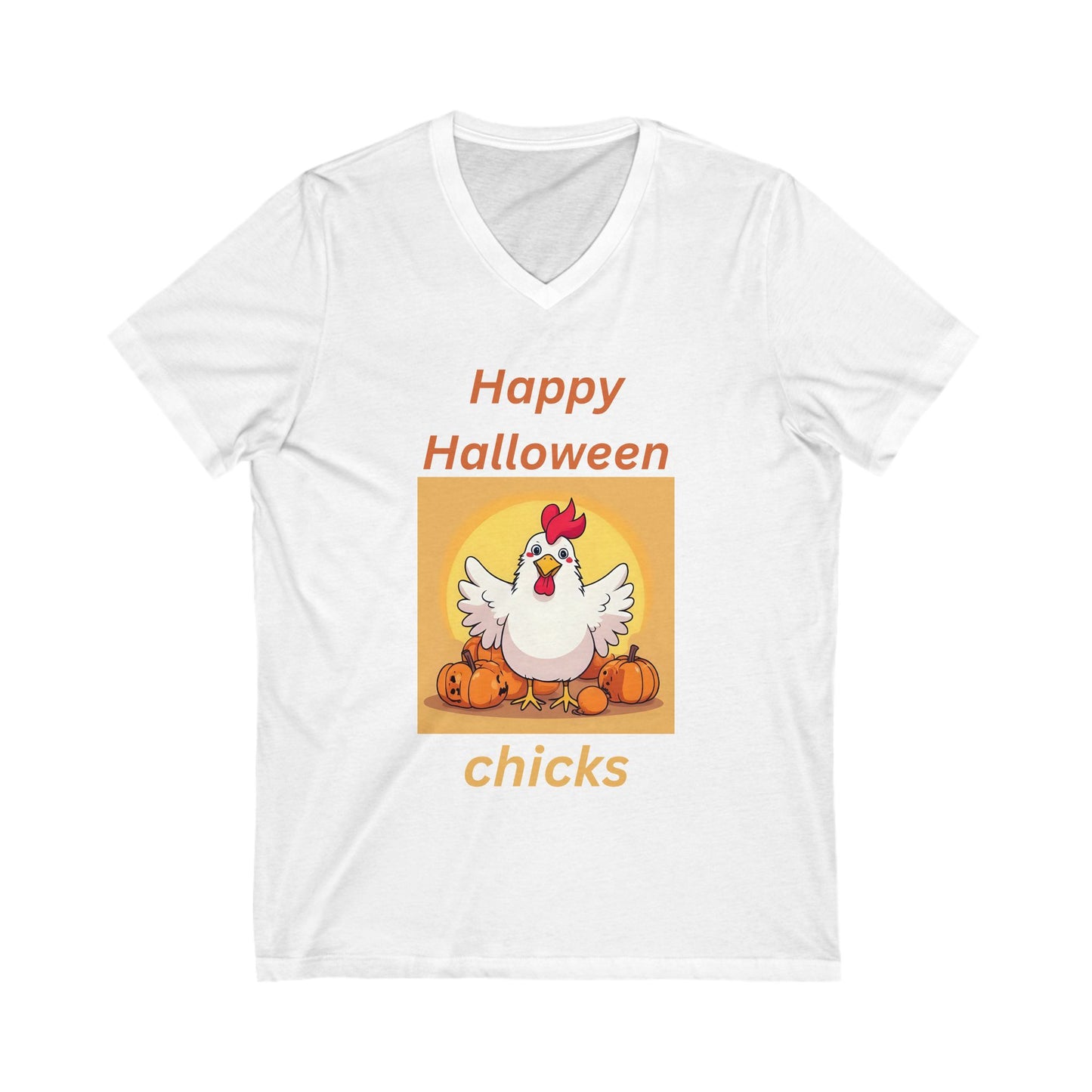 Halloween Chicken V-Neck Tee - Happy Halloween Chicks Shirt for Fall Celebration, Festive T-Shirt, Cute Halloween Apparel, Trick or Treat
