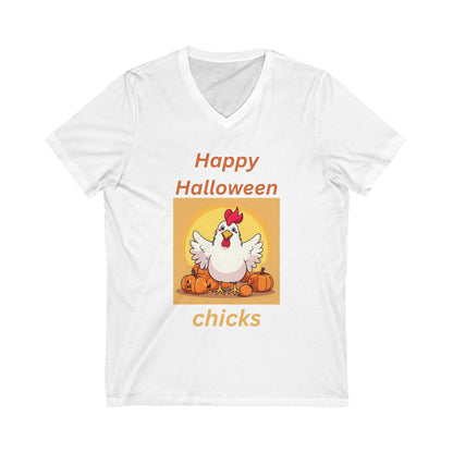 Halloween Chicken V-Neck Tee - Happy Halloween Chicks Shirt for Fall Celebration, Festive T-Shirt, Cute Halloween Apparel, Trick or Treat