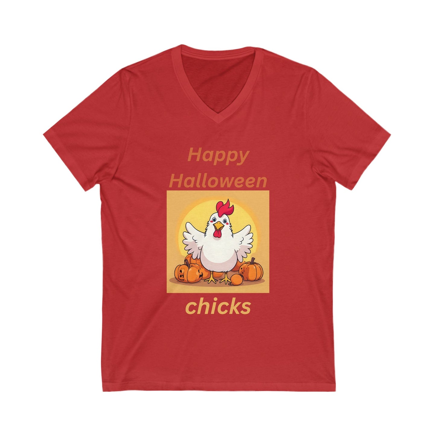 Halloween Chicken V-Neck Tee - Happy Halloween Chicks Shirt for Fall Celebration, Festive T-Shirt, Cute Halloween Apparel, Trick or Treat