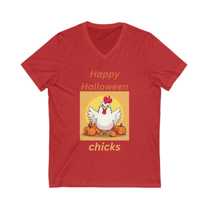 Halloween Chicken V-Neck Tee - Happy Halloween Chicks Shirt for Fall Celebration, Festive T-Shirt, Cute Halloween Apparel, Trick or Treat
