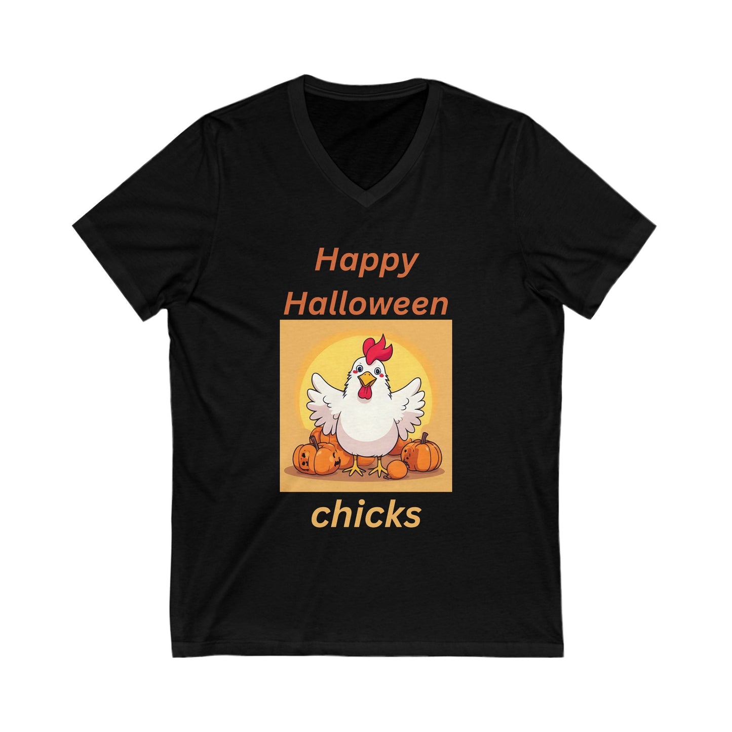 Halloween Chicken V-Neck Tee - Happy Halloween Chicks Shirt for Fall Celebration, Festive T-Shirt, Cute Halloween Apparel, Trick or Treat