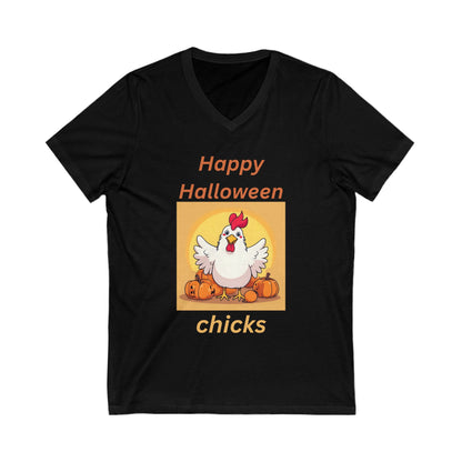Halloween Chicken V-Neck Tee - Happy Halloween Chicks Shirt for Fall Celebration, Festive T-Shirt, Cute Halloween Apparel, Trick or Treat