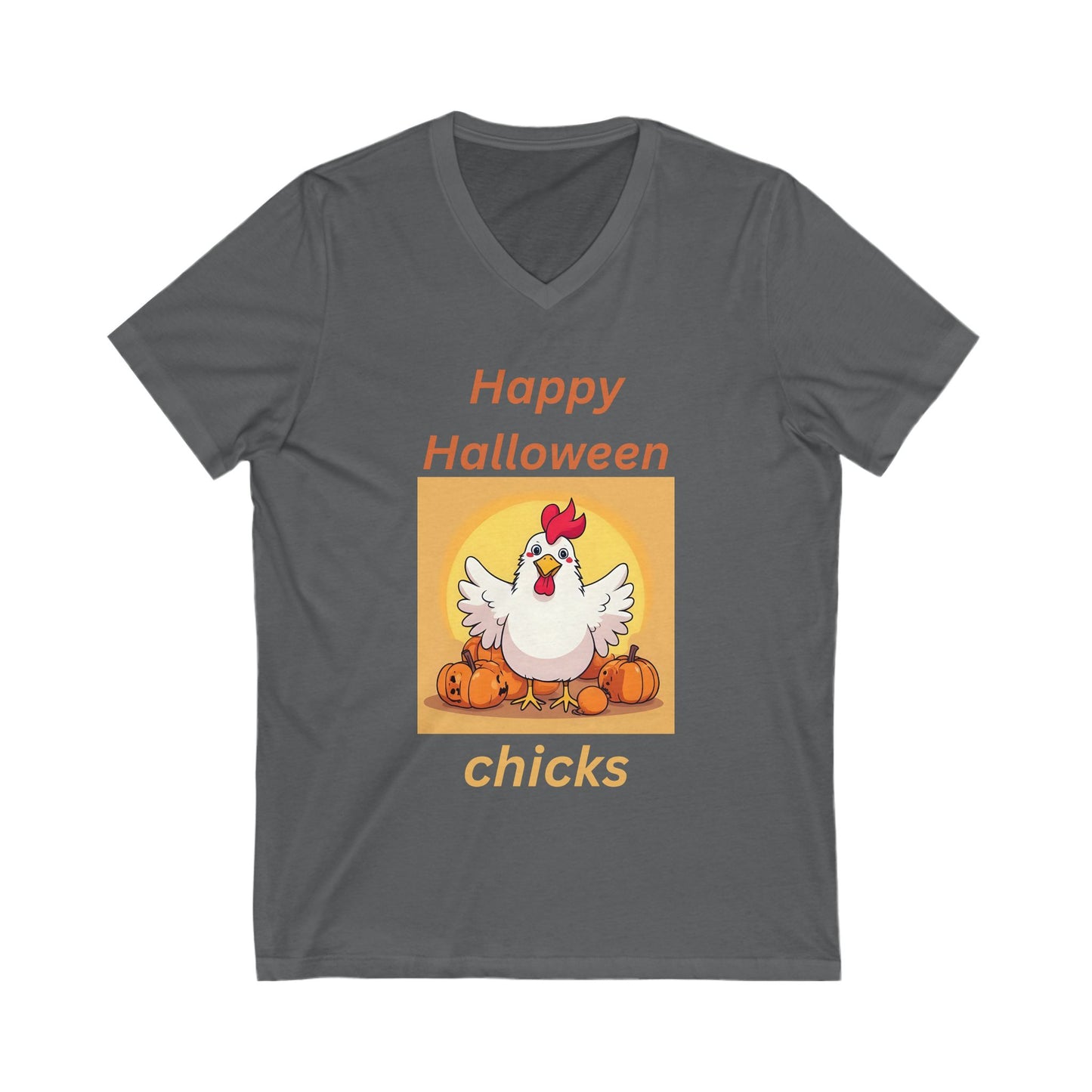 Halloween Chicken V-Neck Tee - Happy Halloween Chicks Shirt for Fall Celebration, Festive T-Shirt, Cute Halloween Apparel, Trick or Treat