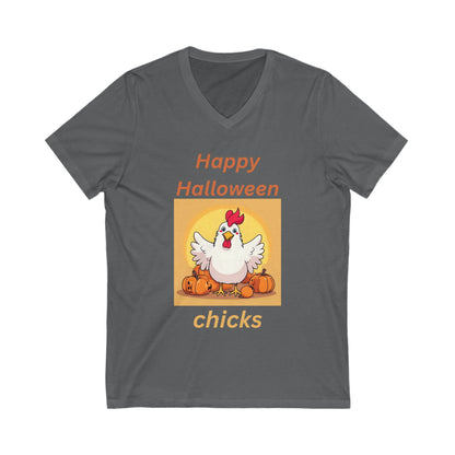 Halloween Chicken V-Neck Tee - Happy Halloween Chicks Shirt for Fall Celebration, Festive T-Shirt, Cute Halloween Apparel, Trick or Treat