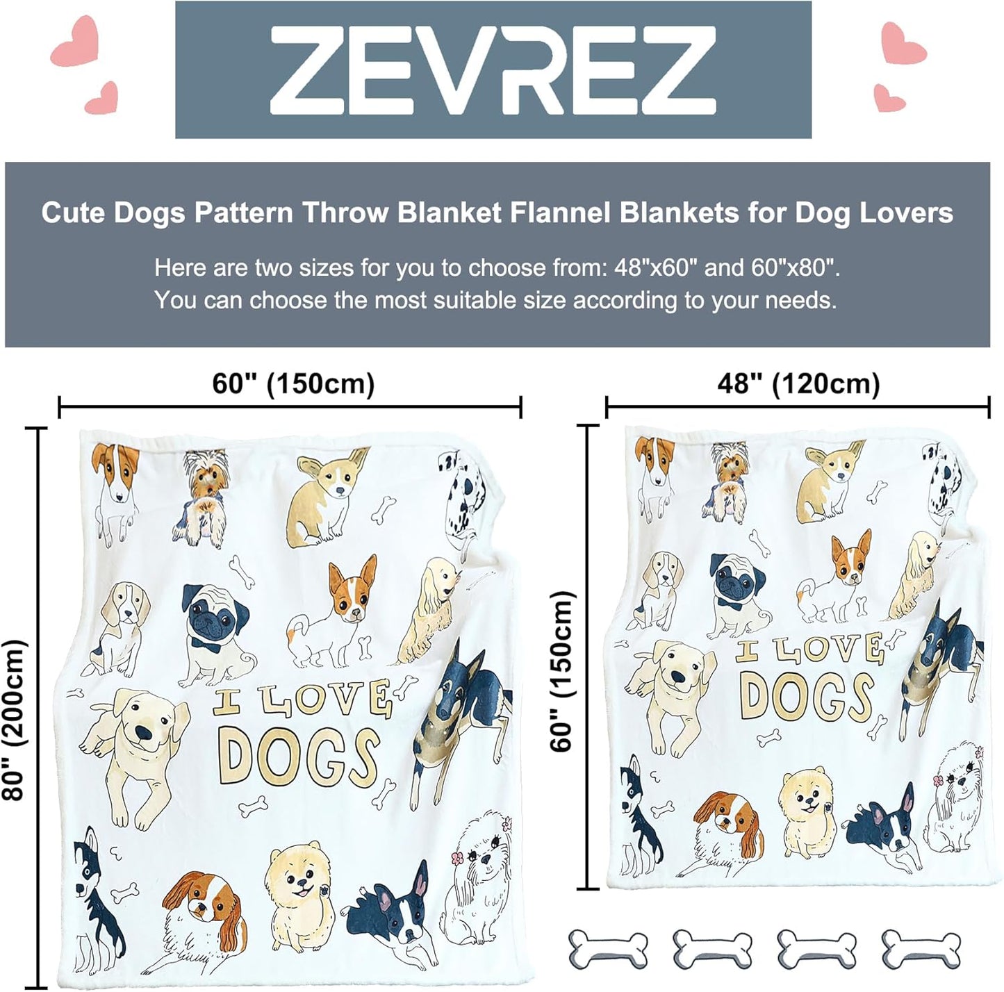 Dog Pattern Blanket Puppy Throw for Kids and Adults Women Super Soft Dogs Lover Blankets with Dogs on It (Love Dogs, 48"X60")