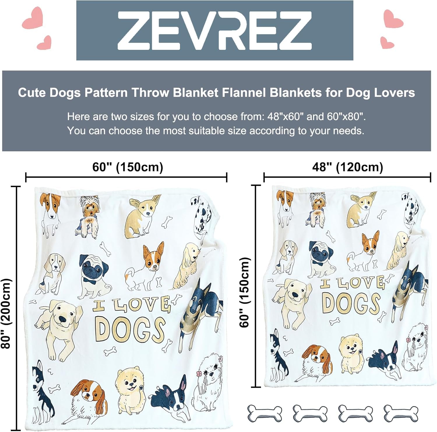 Dog Pattern Blanket Puppy Throw for Kids and Adults Women Super Soft Dogs Lover Blankets with Dogs on It (Love Dogs, 48"X60")