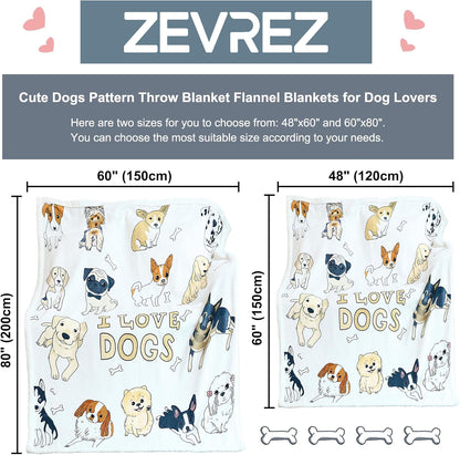 Dog Pattern Blanket Puppy Throw for Kids and Adults Women Super Soft Dogs Lover Blankets with Dogs on It (Love Dogs, 48"X60")