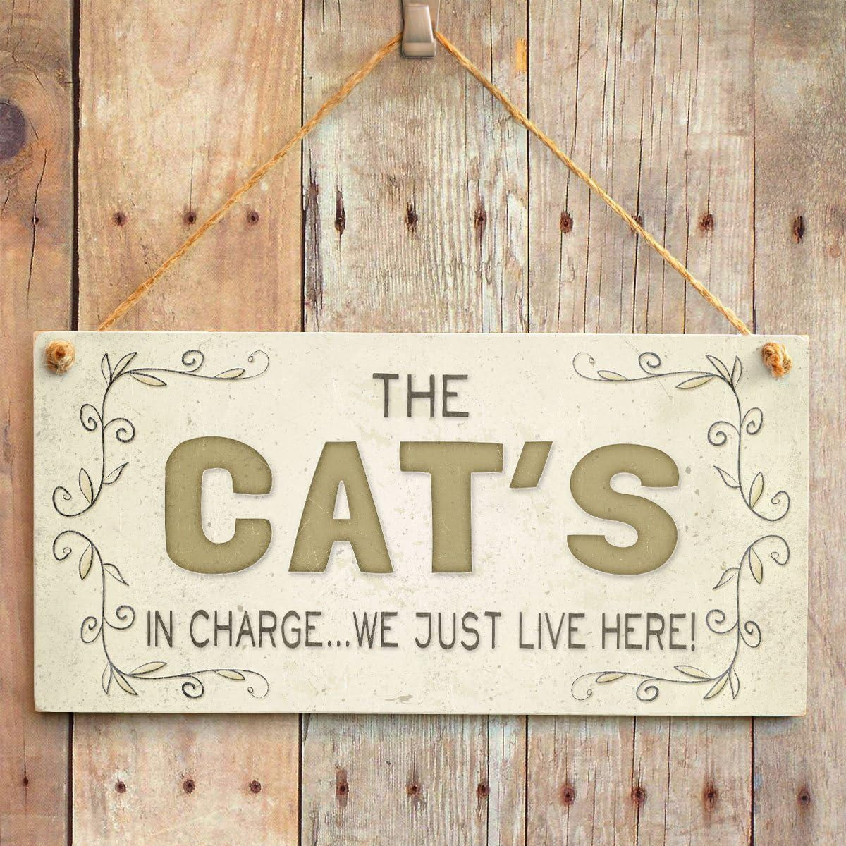 the Cat’S in Charge… We Just Live Here! - Super Cute Country Home Style Decorative Gift Plaque for Cat Owners 10"X5"