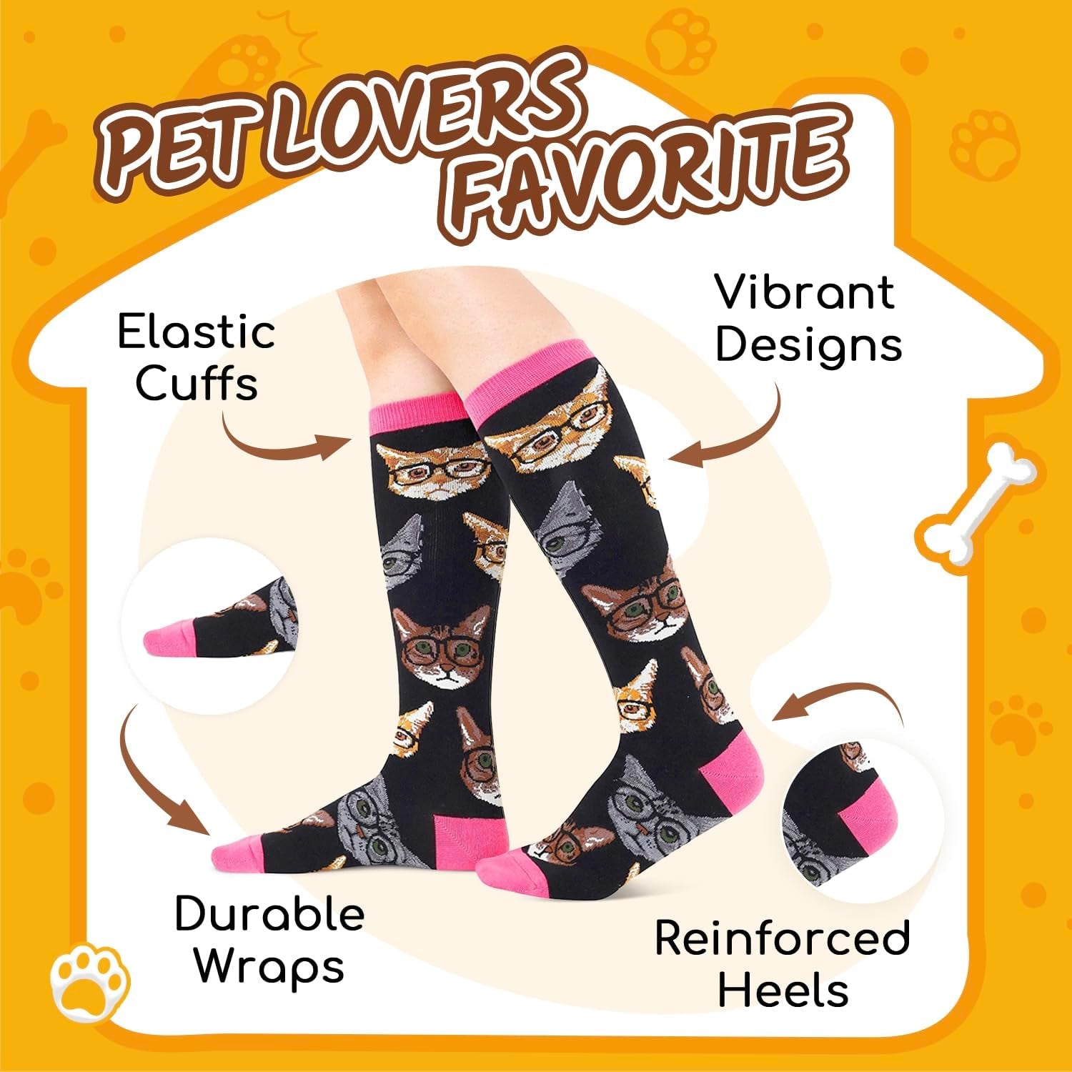 Women Knee High Socks - Chicken Cat Gifts for Lovers, Novelty Chicken Cat Socks