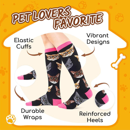 Women Knee High Socks - Chicken Cat Gifts for Lovers, Novelty Chicken Cat Socks